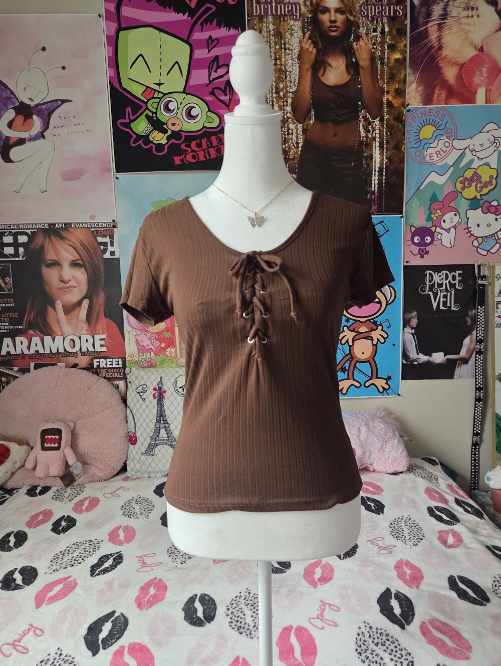 Y2k Brown Lace Up Top
